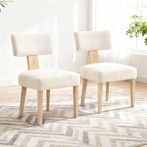 English Elm Wooden Dining Chair Set Teddy Fleece Upholstered Rubberwood Legs for Kitchen or Living Room W1687P372427