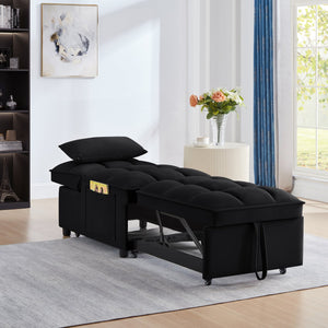 English Elm 4 4-in-1 Multi-Function Single Sofa Bed with Storage, Tufted Pull-Out Design, Adjustable Backrest and Pillows for Compact Living Black W2186P163736