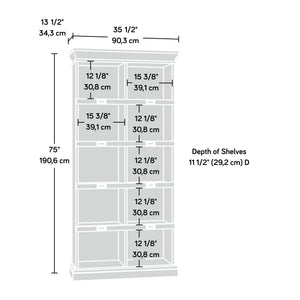 English Elm Tall Bookcase with Labelled Cubby Slots, White Engineered Wood, Dual-Sided Back, Sturdy 35.6"x13.5"x75" Storage Elegance B356P402640