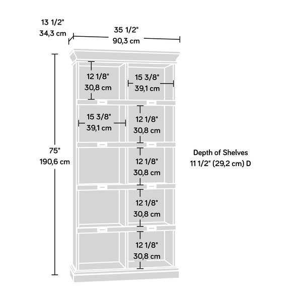 English Elm Tall Bookcase with Labelled Cubby Slots, White Engineered Wood, Dual-Sided Back, Sturdy 35.6"x13.5"x75" Storage Elegance B356P402640