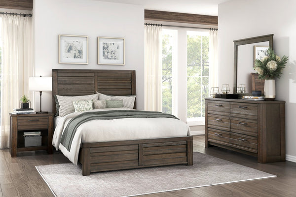English Elm Rustic Longview Full Bed with Planked Panel Headboard and Low Profile Footboard, Birch Veneer Finish Dark Brown 61.25 L x 40.5 W x 5.5 H B011S01253