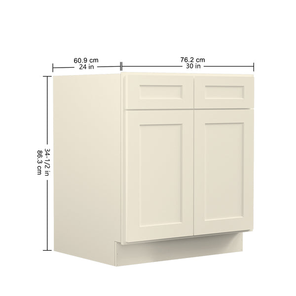 English Elm 30"in Antique White Plywood Sink Base Cabinet with Soft-Close Doors, Adjustable Shelf, Durable Finish T3210P296662