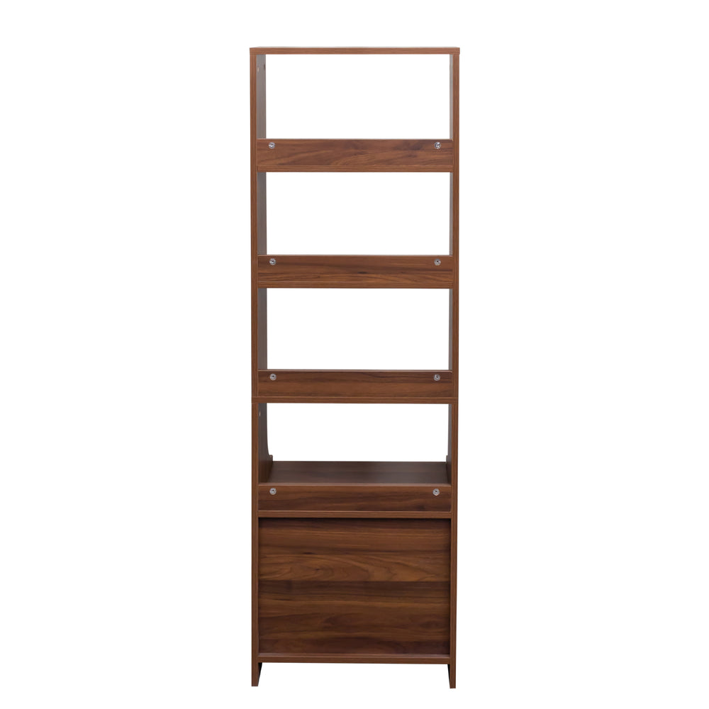 English Elm Night Multi-Function Nightstand with 2 Drawers and 4-Tier Bookshelf Vertical Space Saver Walnut W331P248063