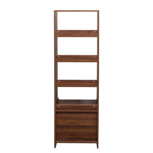 English Elm Night Stand with Bookshelf and 2 Drawers – Vertical Space-Saving Bedside Organizer with Ample Storage Walnut W331P248063