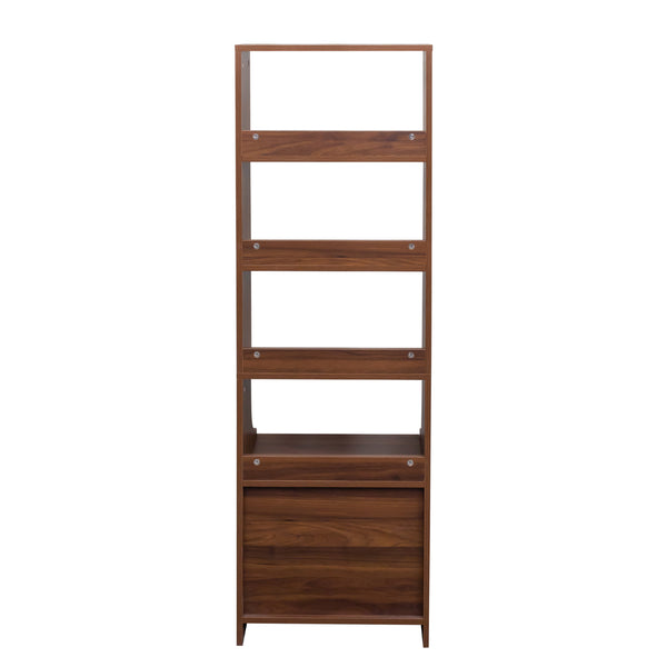 English Elm Night Stand with Bookshelf and 2 Drawers – Vertical Space-Saving Bedside Organizer with Ample Storage Walnut W331P248063