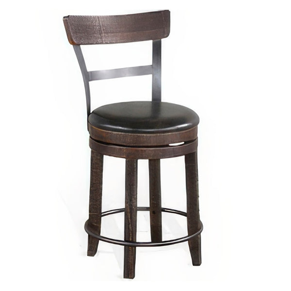 English Elm Flint Swivel Counter Stools Mahogany Wood Frame Faux Leather Set for Kitchen Bar B056P416925