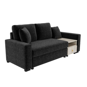 English Elm Modern Chenille Upholstered Sofa with Console Storage Armrest for Living Room Black N763S000062B