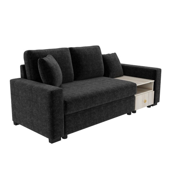 English Elm Modern Chenille Upholstered Sofa with Console Storage Armrest for Living Room Black N763S000062B