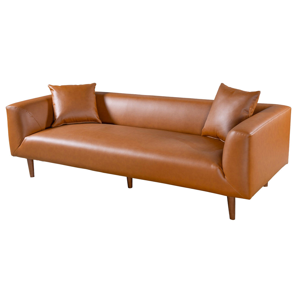 English Elm Ashcroft Furniture - Elwood Cognac Vegan Leather Sofa — Mid-Century Modern, Solid Wood Frame, Easy-Clean Durable Upholstery B183P281235