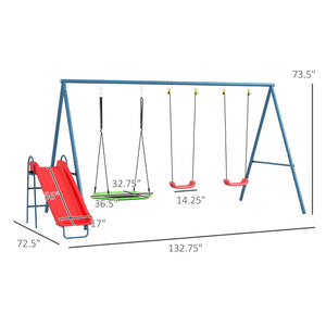 English Elm 3 Activity Kids Metal Swing Set with Nest Spinner Dual Seats and Slide for Backyard T3971P439115