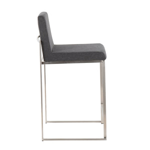 English Elm Fuji Contemporary High Back Counter Stool Set Of 2 - Stylish Charcoal Fabric & Durable Stainless Steel B202P221958