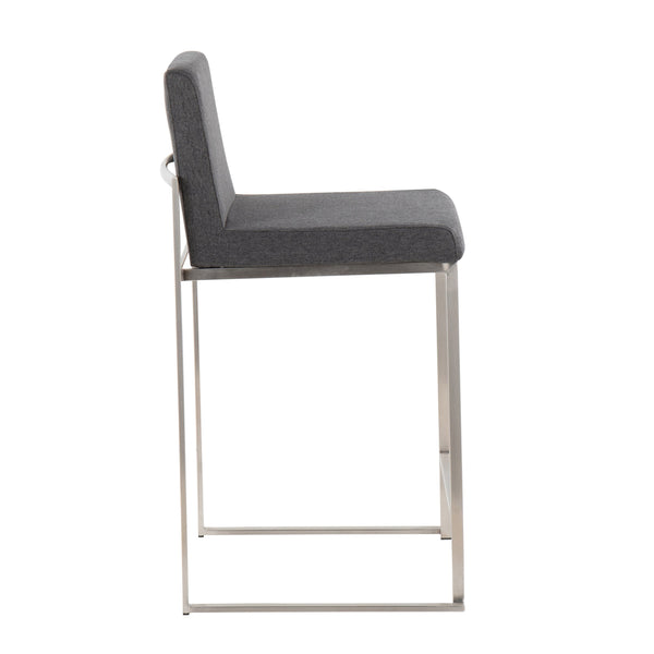 English Elm Fuji Contemporary High Back Counter Stool Set Of 2 - Stylish Charcoal Fabric & Durable Stainless Steel B202P221958