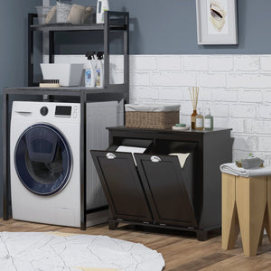 English Elm HOMCOM Modern Dual Tilt-Out Laundry Hamper Cabinet with 2 Compartments, Water-Resistant MDF, Black W2225P200452