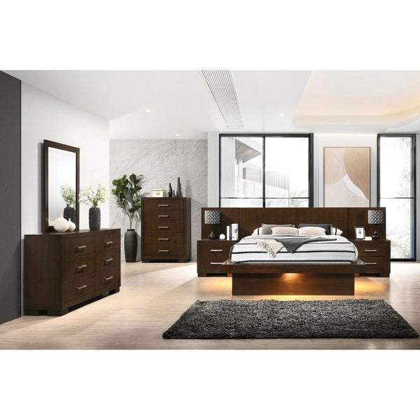 English Elm Tokyo Cappuccino Wood Queen Bed With Led Lighting - Modern, Durable Design For Cozy Bedrooms B062S00677-GIGA