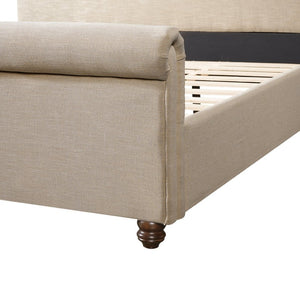 English Elm King Upholstered Bed Linen Fabric Rolled Headboard Rubberwood Legs Primary Bedroom Sand N757K384825S