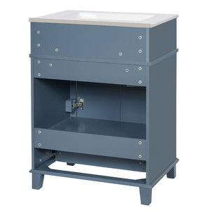 English Elm 24'' Retro Bathroom Vanity Solid Rubberwood Frame Ceramic Sink Soft Close Storage Blue N710P405405C