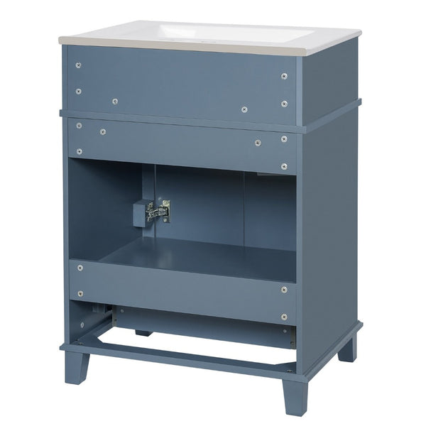 English Elm 24'' Retro Bathroom Vanity Solid Rubberwood Frame Ceramic Sink Soft Close Storage Blue N710P405405C