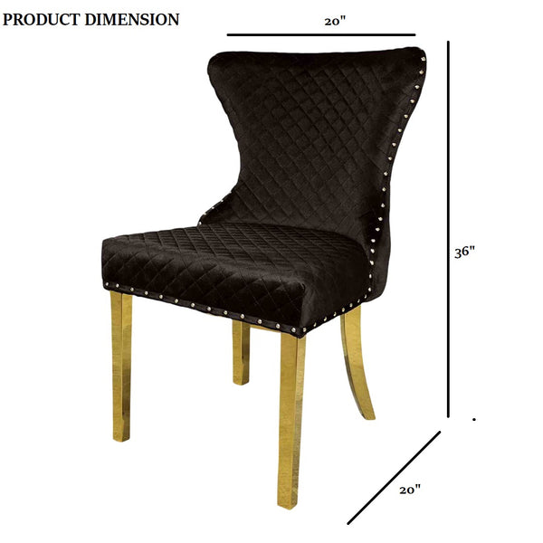 English Elm Glam 2Pc Black Side Chair Set With Gold Square Legs & Diamond Tufting For Chic Dining Spaces B2741P406812