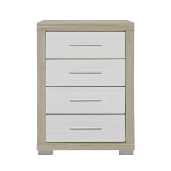 English Elm ELSA Two-Tone Solid Wood Chest with Bar Handles and Spacious Drawers on Sturdy Block Style Legs Natural+White 34.33 L x 18.82 W x 49.65 H B201P347835