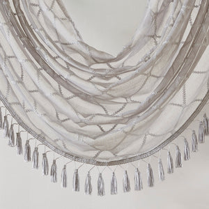 JLA Home Madison Park - Diamond Sheer Valance with Embroidered Diamond Motif, Tassel Trim, Waterfall Drape for Soft Light Grey MP41-4941