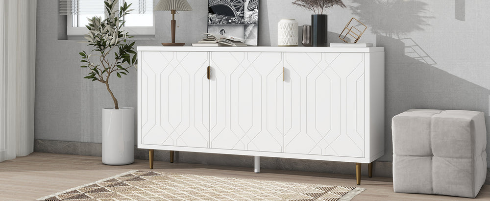 English Elm VIBE Scandinavian TV Stand with 3 Doors & Adjustable Shelves, Mid-Century Metal Legs, Spacious Storage White SJ000112AAK