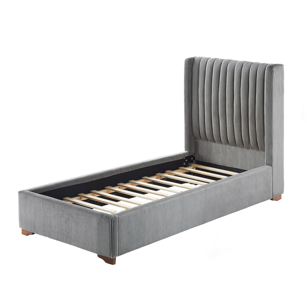 English Elm Twin Corduroy Upholstered Platform Bed Frame with Headboard, Rubber Plywood Slats, No Box Spring Needed DARK GREY W2582S00063