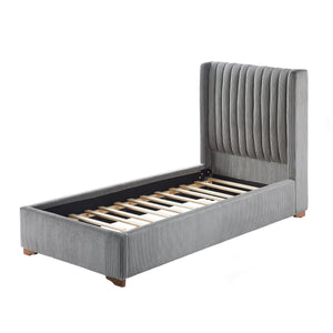 English Elm Twin Corduroy Upholstered Platform Bed Frame with Headboard, Rubber Plywood Slats, No Box Spring Needed DARK GREY W2582S00063