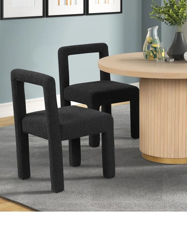 English Elm Modern Boucle Dining Chairs Set of 2 with Square Open Back, Foam-Padded Seats, Stylish Mid-Century Appeal Black 33 L x 28 W x 21 H B011P352526