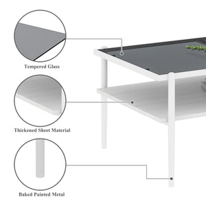 English Elm Coffee Table Set Of 3 With Gray Tempered Glass & Mdf Shelf - Modern Living Room End Tables W241S00041