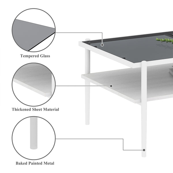 English Elm Coffee Table Set Of 3 With Gray Tempered Glass & Mdf Shelf - Modern Living Room End Tables W241S00041