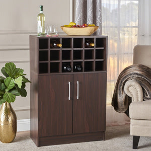 Christopher Knight Home® - Noble House - Roula Mid Century Walnut Finish Faux Wood Wine and Bar Cabinet