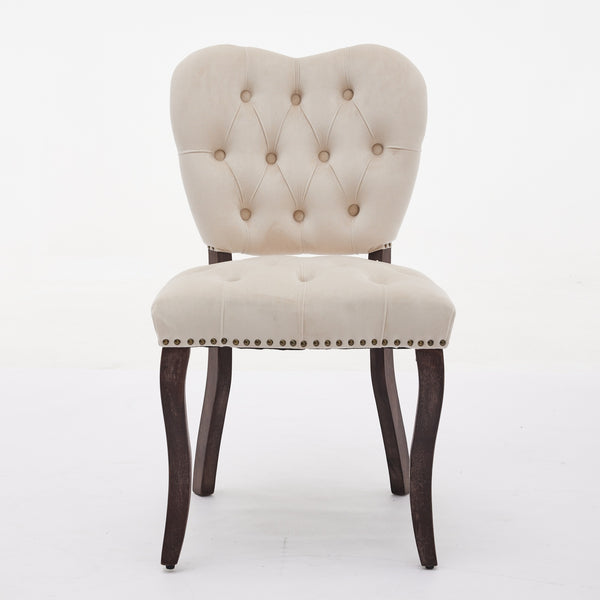 English Elm French Vintage Tufted Upholstered Dining Chair with High-Density Foam, Solid Wood Frame, 300lb Capacity Beige W1143P214540