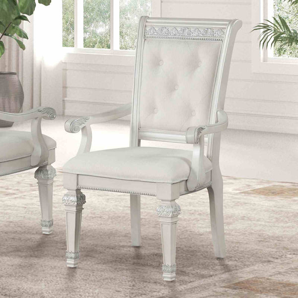English Elm Traditional Elegant 2pc Arm Chair Set with Upholstered Seats, Ornate Corbels, Solid Rubberwood Finish Ivory 44 L x 23 W x 1 H B2741P407593
