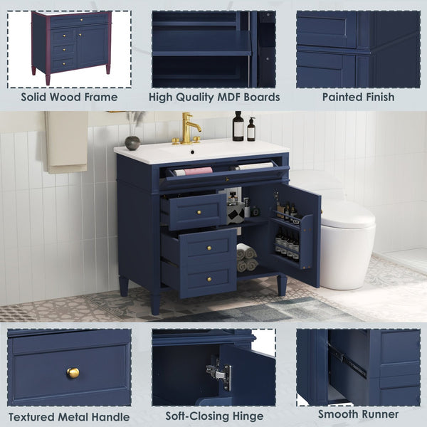English Elm 36'' Modern Bathroom Vanity With Ceramic Top, 2 Drawers & Tip-Out Storage For Stylish Organization N710P230246C
