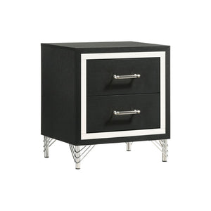 English Elm 2 Drawer Modern Nightstand Black Lacquer Finish Chrome Pulls Bedroom Storage B016P460550