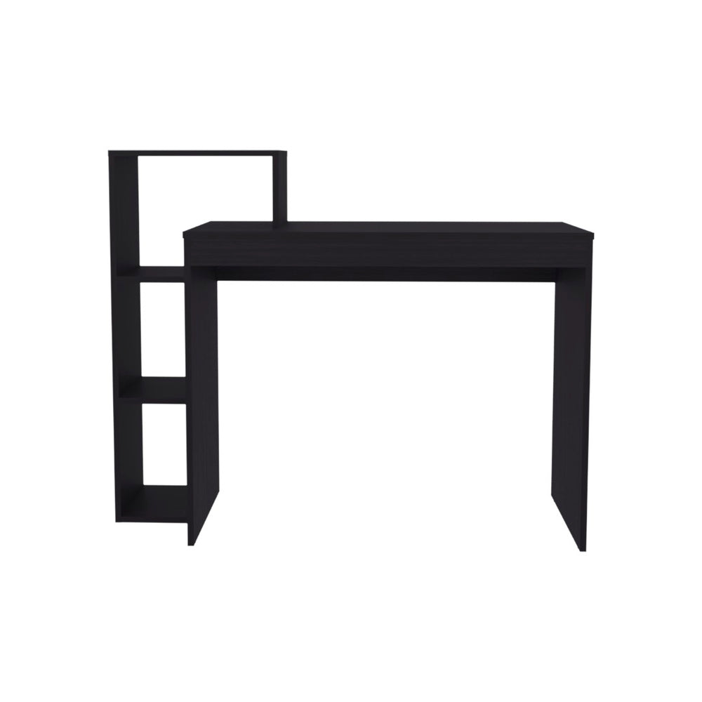 English Elm Wide Minimalist Writing Desk with Four Open Shelves for Modern Home Office Storage B070P490013