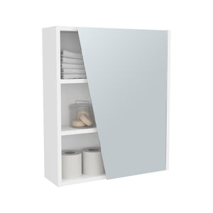 English Elm White Medicine Cabinet With Full-Length Mirror, Open Shelves & Stylish Hidden Storage For Any Bathroom B062P323179-GIGA