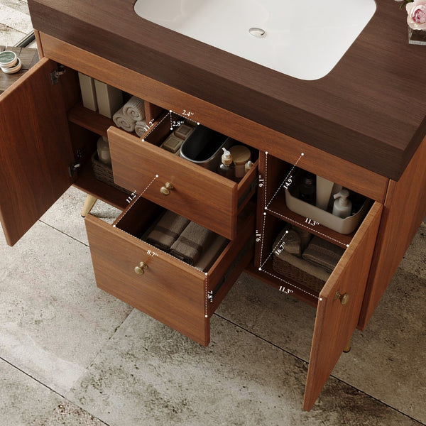 English Elm 36" Freestanding Bathroom Vanity Sintered Stone Top Ceramic Sink Stainless Steel Legs Brown,Gold,Walnut,White W3136S00075