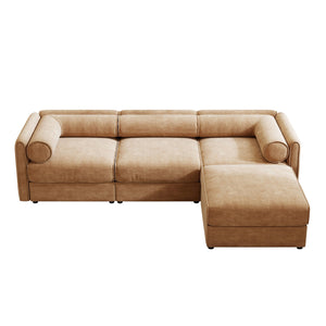 English Elm Elegant Camel Chenille Sofa With Modular Design, Hidden Storage, And Ottoman For Modern Living W714S01228