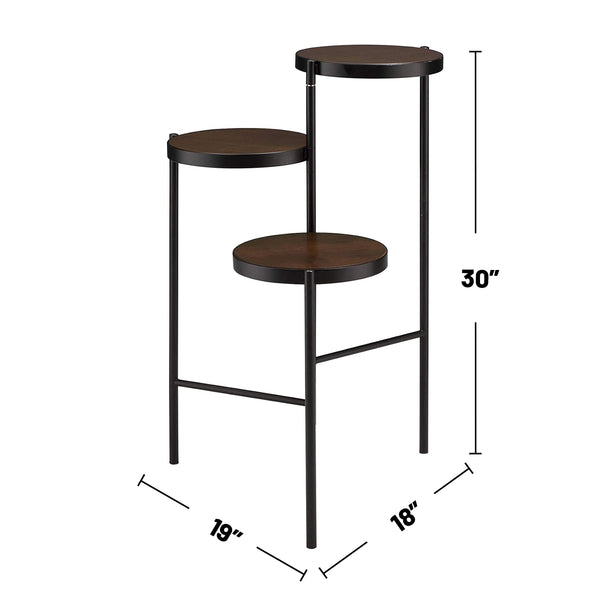 English Elm Multi-Tiered Foldable Plant Stand with Metal Frame and Wooden Round Tiers, 3-Tier Display, Black Finish — Stylish Indoor Outdoor Organizer B016P317039