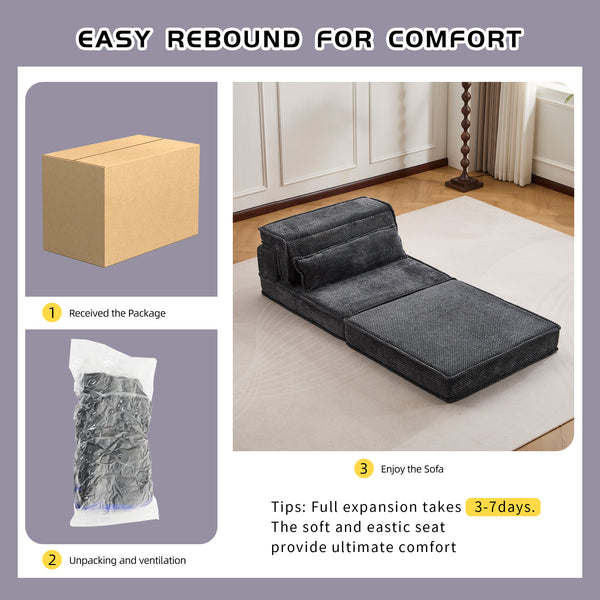 English Elm Compression Mahjong Sofa Bed - Stylish Modular Floor Seating, Soft Fleece, No Assembly, Dark Grey W3723P377151