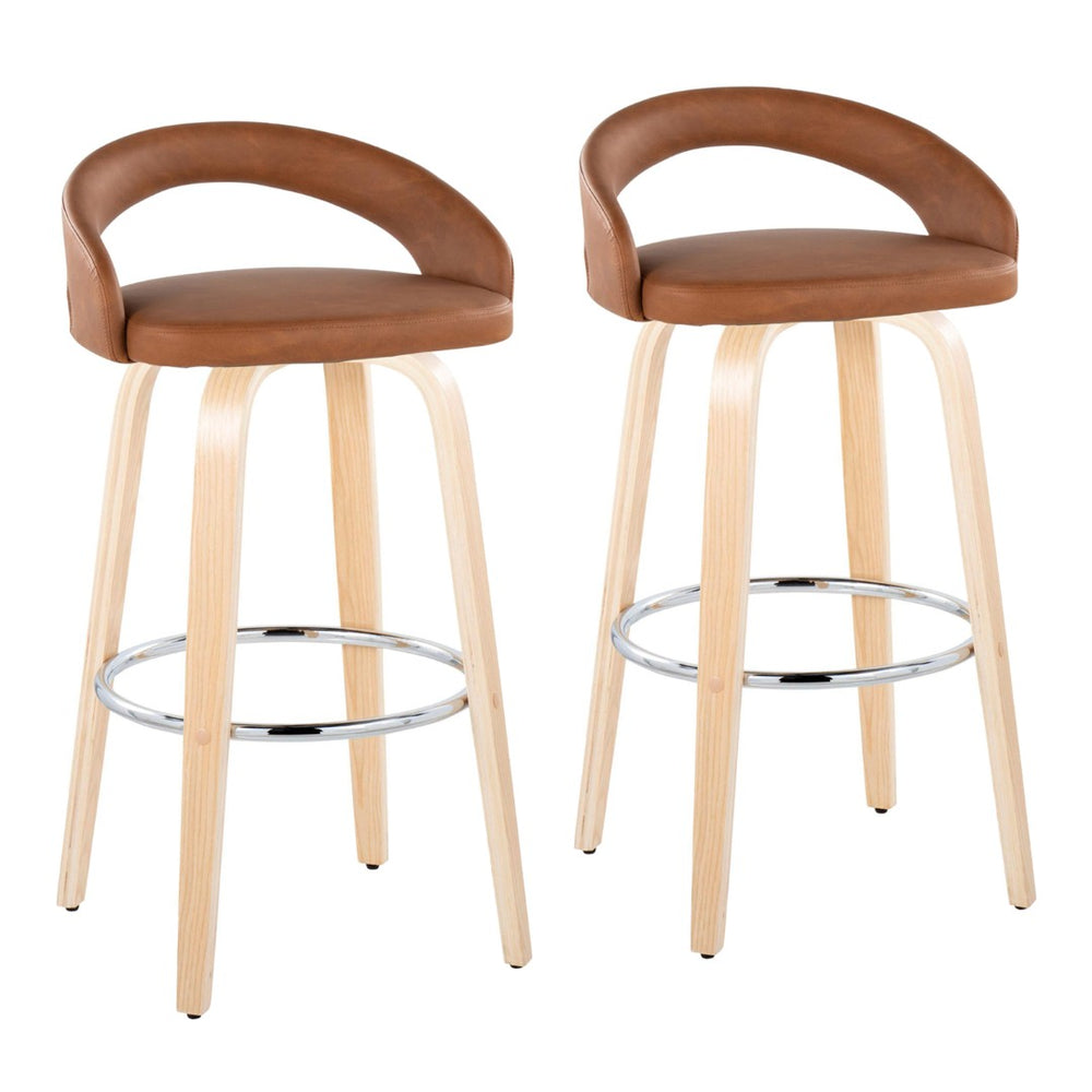 English Elm Fixed-height Swivel Barstools Walnut Bentwood Legs White Velvet Seat Set of 2 Camel B202S01913