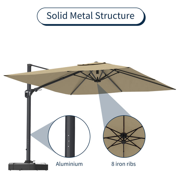 English Elm 11FT Square Cantilever Patio Umbrella with LED Light, UPF50+ 280g Solution-Dyed Fabric, Rust-Resistent Frame Beige 108.27 L x 16.54 W x 6.69 H T3609P352400