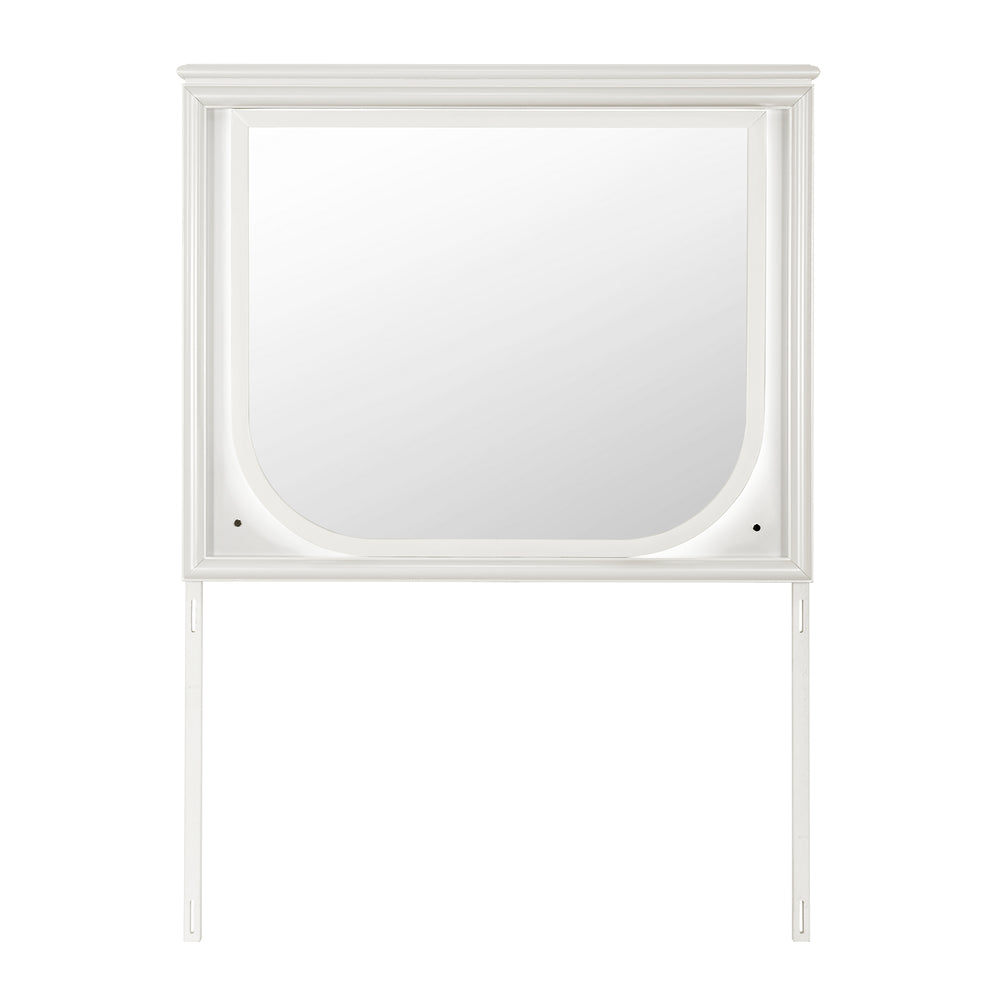 English Elm URIUNI Off White Large LED Mirror with Rich Wood Frame — Solid Wood/MDF, Dresser-Compatible Accessory B201P299629