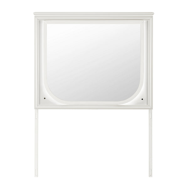 English Elm URIUNI Off White Large LED Mirror with Rich Wood Frame — Solid Wood/MDF, Dresser-Compatible Accessory B201P299629