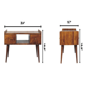 English Elm Elevated Chestnut Media Unit Solid Mango Wood, 2 Drawers + Open Slot, Nordic Legs, Handcrafted Chic B182P316465