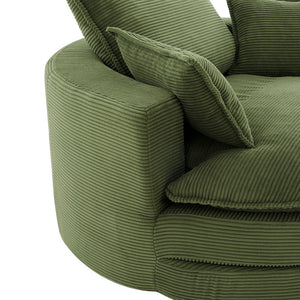 English Elm 360° Oversized Swivel Lounge Chair with 38" Deep Seat Dual-Layer Cushion Corduroy Accent Pillows Green N719S002100F