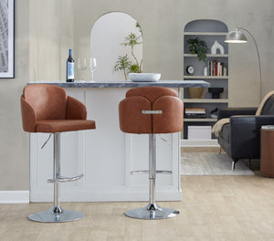 English Elm Fixed-height Swivel Counter Stools with Faux Leather Seats and Chrome Footrest Set of 2 Camel B202S02177