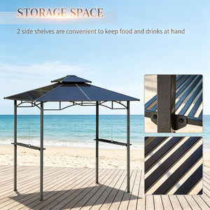 English Elm Outdoor Grill Gazebo with Polycarbonate Roof Steel Frame and Built-in Side Shelves T3971S00238