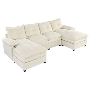 English Elm U_STYLE U-Shaped Chenille Sectional Sofa with Adjustable Armrests, 6-Seater, Removable Covers, Durable Construction Beige WY000430AAA